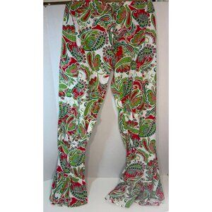 Mud Pie Christmas red green PJ pajama lounge pants Women L paisley ruffle flare